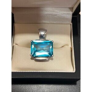 Vintage Sterling silver emerald cut Blue Topaz Pendant